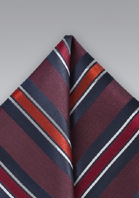 Boldly Striped Pocket Square in Merlot