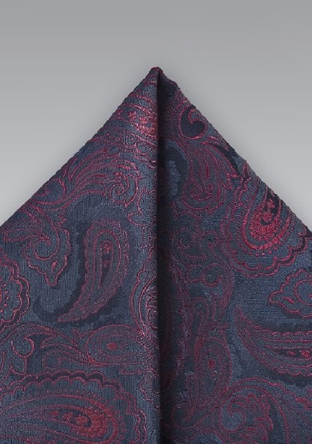 Regal Paisley Pocket Square in Navy and Ruby