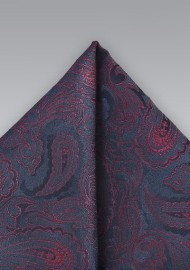Regal Paisley Pocket Square in Navy and Ruby