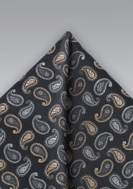 Handwoven Pocket Square in Blacks, Silvers and Golds