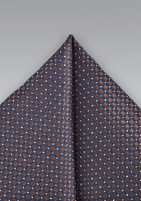 Geometric Pocket Square in Navy and Bronze