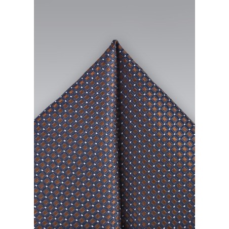 Geometric Pocket Square in Navy and Bronze