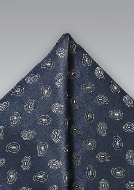 Mini Paisley Patterned Pocket Square in Navy