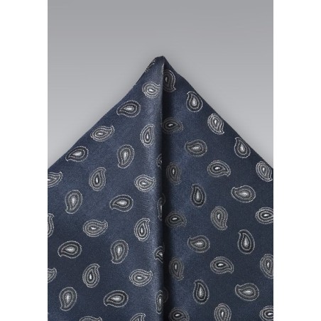 Mini Paisley Patterned Pocket Square in Navy