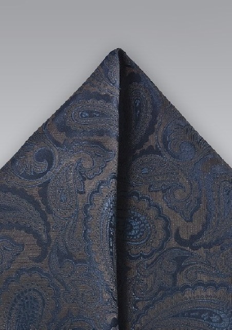 Designer Paisley Pocket Square in Navy and Sable