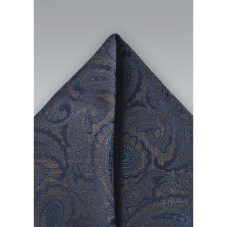 Designer Paisley Pocket Square in Navy and Sable