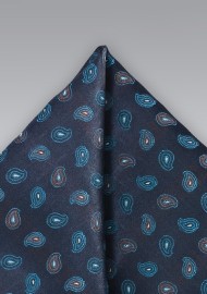 Mens Paisley Pocket Squre in Navy and Teals