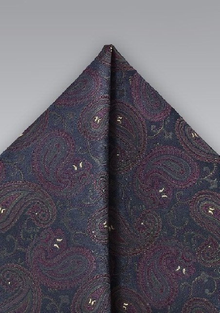 Ornate Pocket Square in Navy and Purple