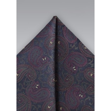 Ornate Pocket Square in Navy and Purple