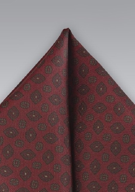 Regal Patterned Pocket Square in Burgundy