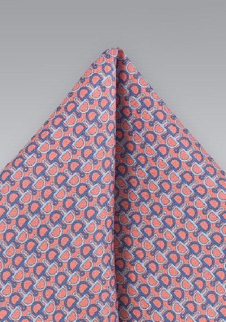 Coral and Blue Linked Pocket Square