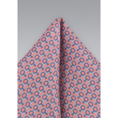 Coral and Blue Linked Pocket Square
