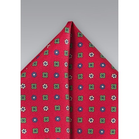 Geomtric Floral Pocket Square in Red