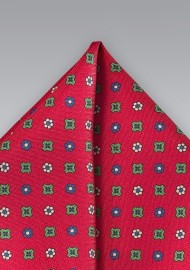 Geomtric Floral Pocket Square in Red
