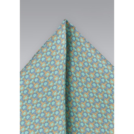 Charming Pocket Square in Aquas and Blues