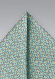 Charming Pocket Square in Aquas and Blues