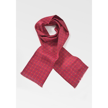 Red Floral Patterned Silk Scarf