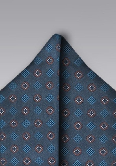 Modern Patterned Indigo Pocket Square