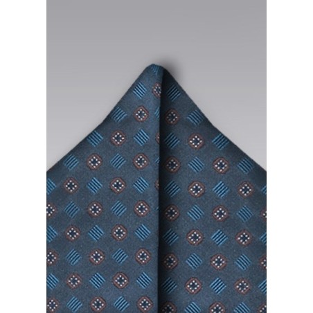 Modern Patterned Indigo Pocket Square