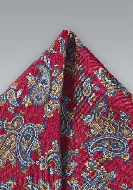Paisley Pocket Square in Red
