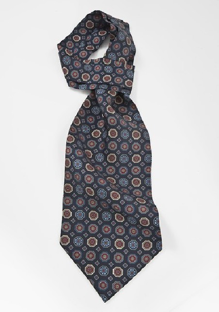 Designer Emblem Patterned Ascot in Navy