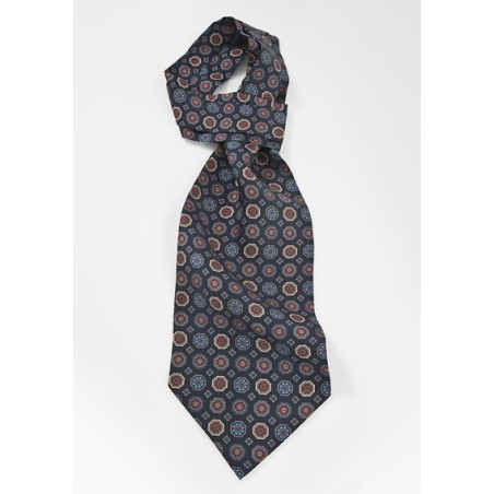 Designer Emblem Patterned Ascot in Navy