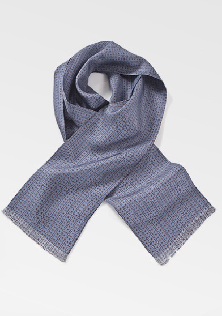 Patterned Steel Blue Silk Scarf