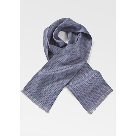 Patterned Steel Blue Silk Scarf