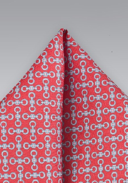 Dark Coral and Light Blue Pocket Square