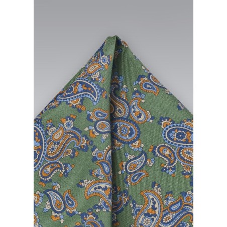 Paisley Patterned Pocket Square in Vintage Green