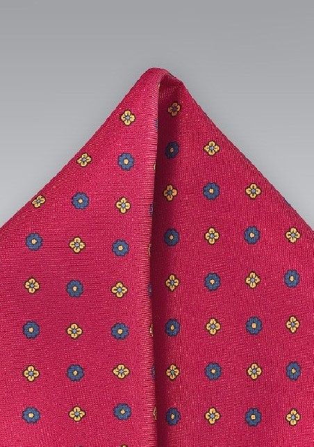 Crimson Red Floral Pocket Square
