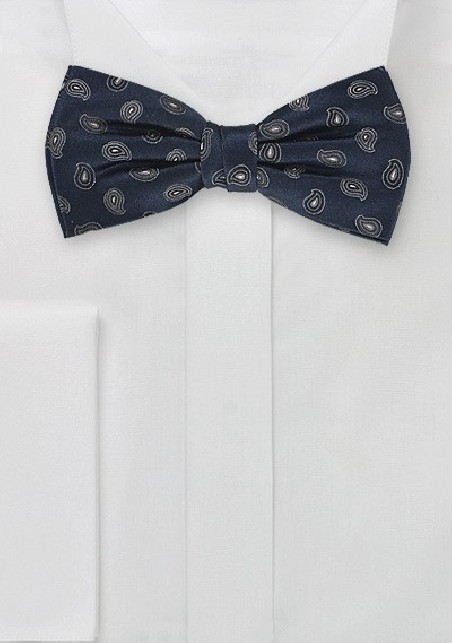 PreTied Navy Blue Paisley Bow Tie