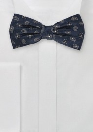 PreTied Navy Blue Paisley Bow Tie