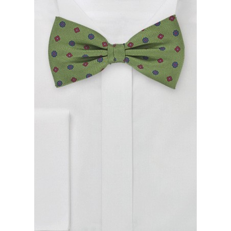 Retro Floral Bow Tie in Organic Greens