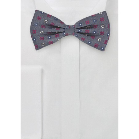 Graphite Grey Bow Tie with Ruby Accents