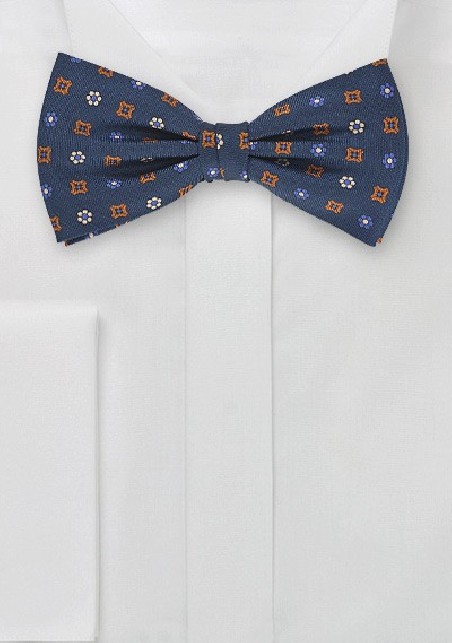 Dapper Navy Blue Bow Tie with Orange Accents