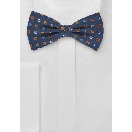 Dapper Navy Blue Bow Tie with Orange Accents