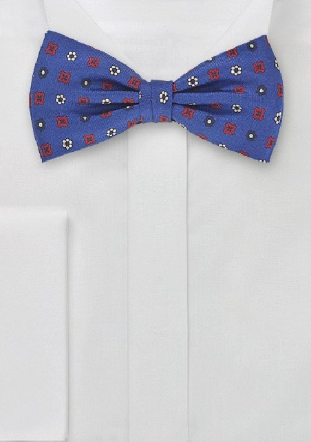 Retro Floral Bowtie in Nautical Blue