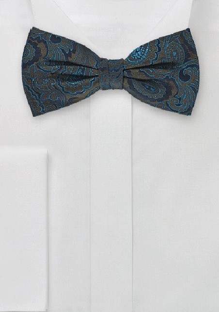 Pretied Paisley Bowtie in Navy and Olives