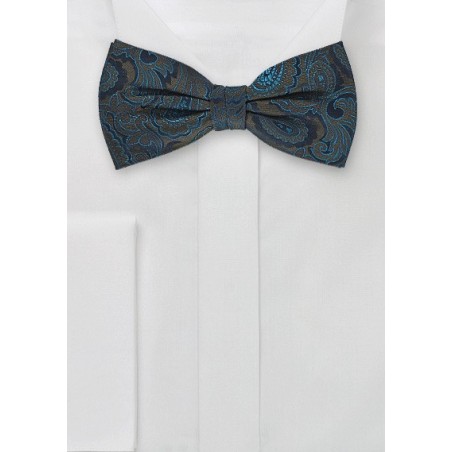 Pretied Paisley Bowtie in Navy and Olives