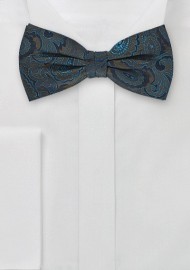 Pretied Paisley Bowtie in Navy and Olives