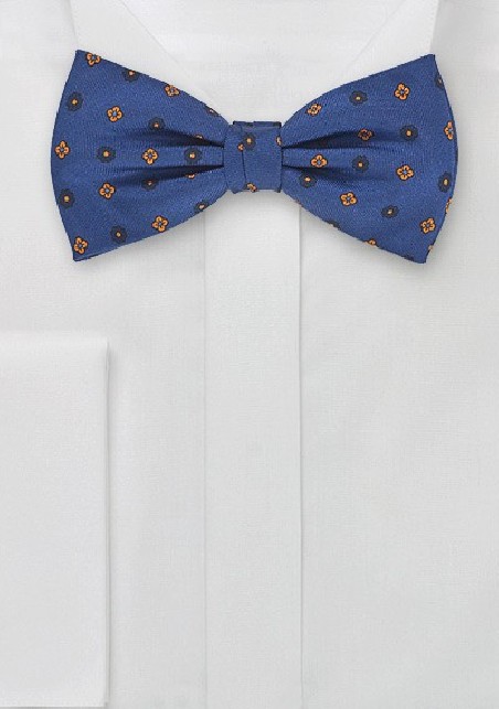 Contemporary Patterned Bow Tie in Blues and Oranges