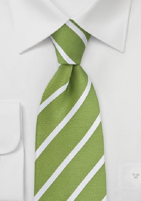 Fresh Grass Green and White Striped Kids Necktie