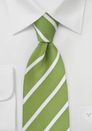 Fresh Grass Green and White Striped Kids Necktie
