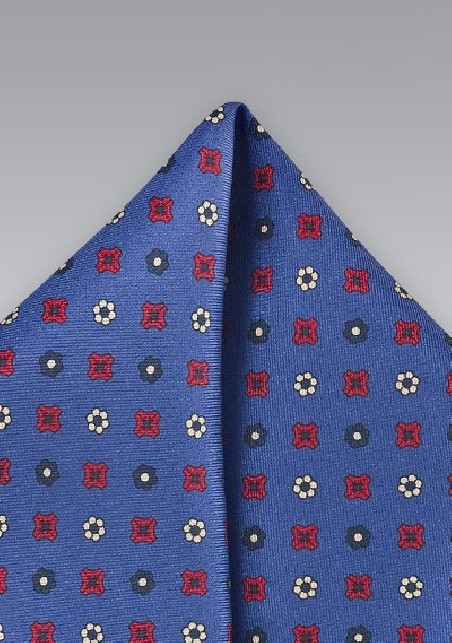 Retro Floral Pocket Square in Nautical Blue