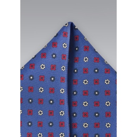 Retro Floral Pocket Square in Nautical Blue
