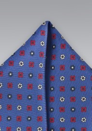 Retro Floral Pocket Square in Nautical Blue