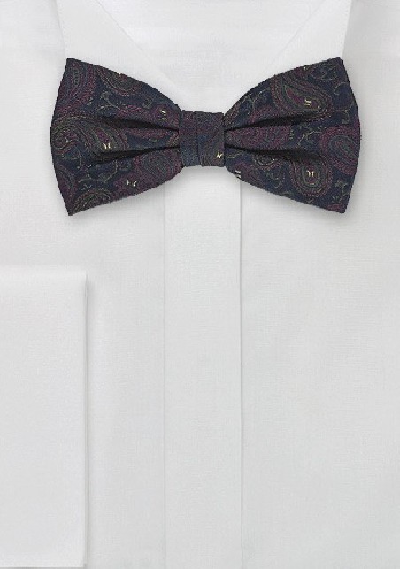 Midnight Blue Bow Tie with Plum Accents