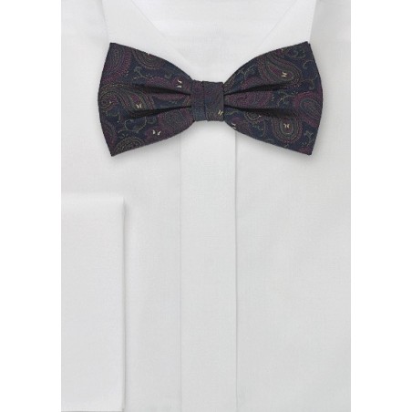 Midnight Blue Bow Tie with Plum Accents