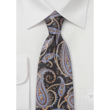 Modern Paisley Necktie in Blacks and Blues